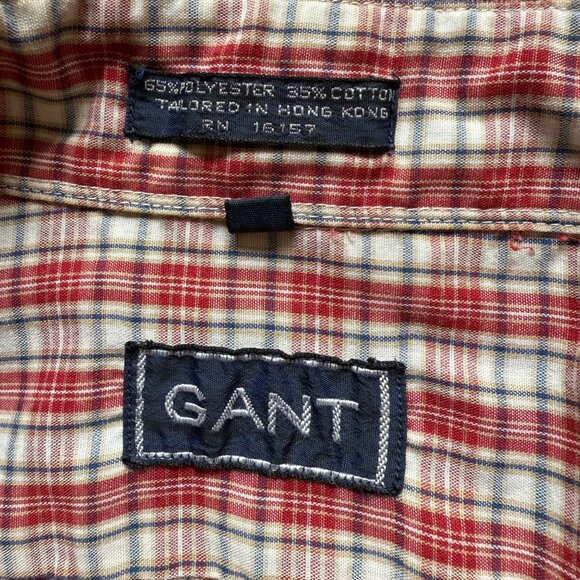 Vintage GANT Size L Red Plaid Tailored Roll Tab Long Sleeve Button Down Shirt - Picture 9 of 15